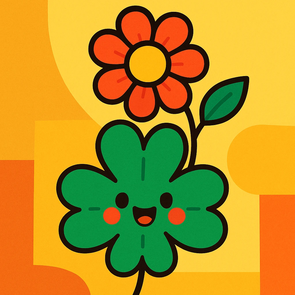 a clover with a flower, vibrant and cheerful emoji