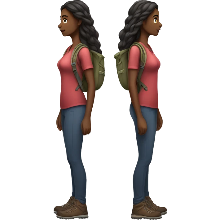 Beautiful long hair dark woman hiking full body emoji