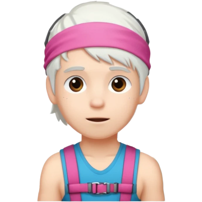 young climber boy with white hair and pink headband emoji