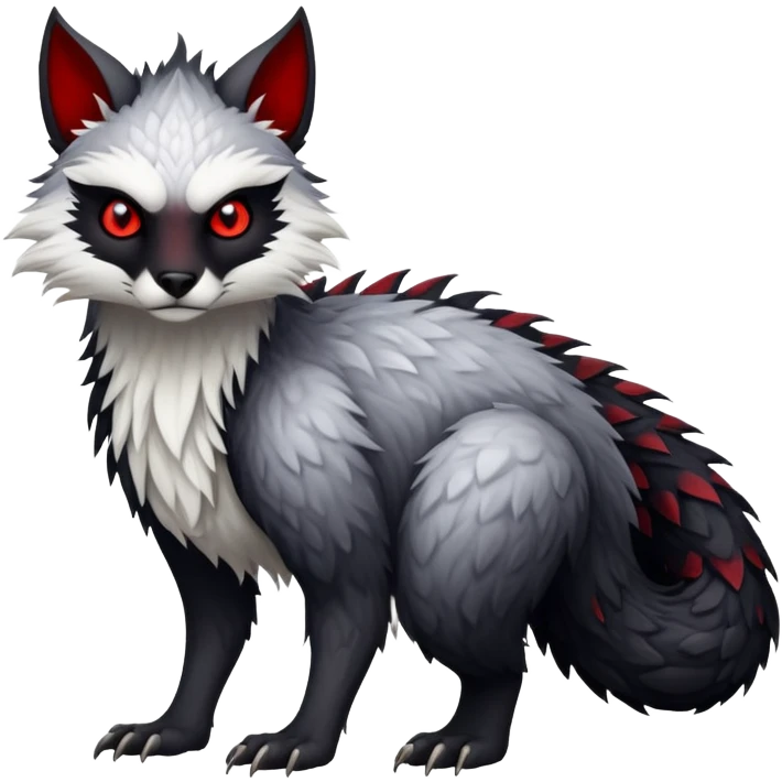 a white exotic edgy vernid-fionbri-creature, with black belly and red eyes, full body emoji