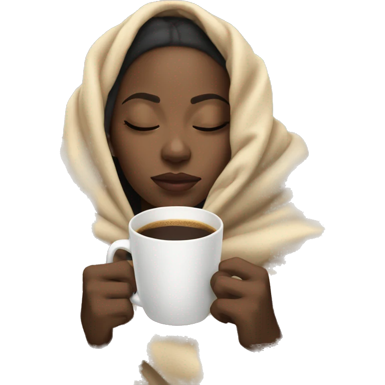 Light skin black girl inside a blanket sipping coffee eyes closed emoji