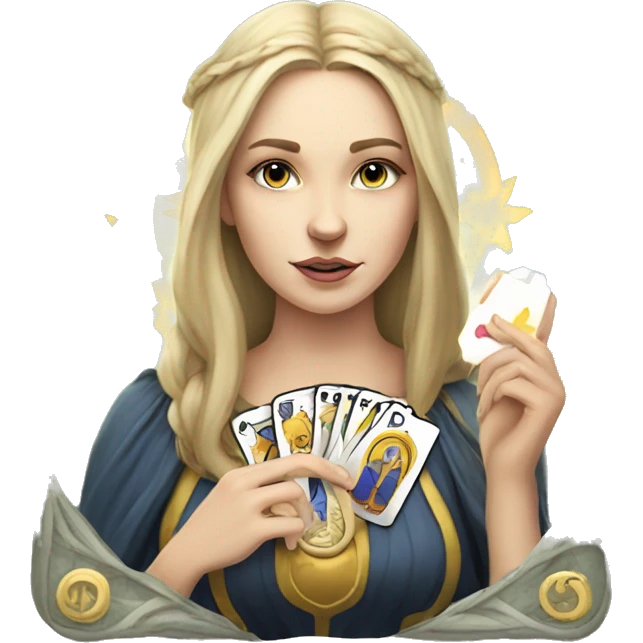 white girl and tarot card with corwn on had emoji