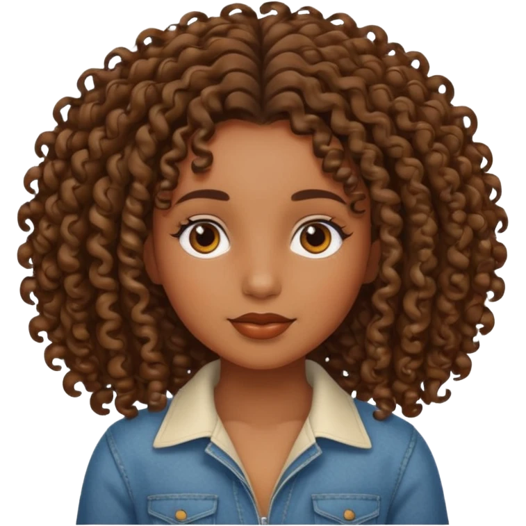 Brown skin girl with curly roots and relaxed hair emoji