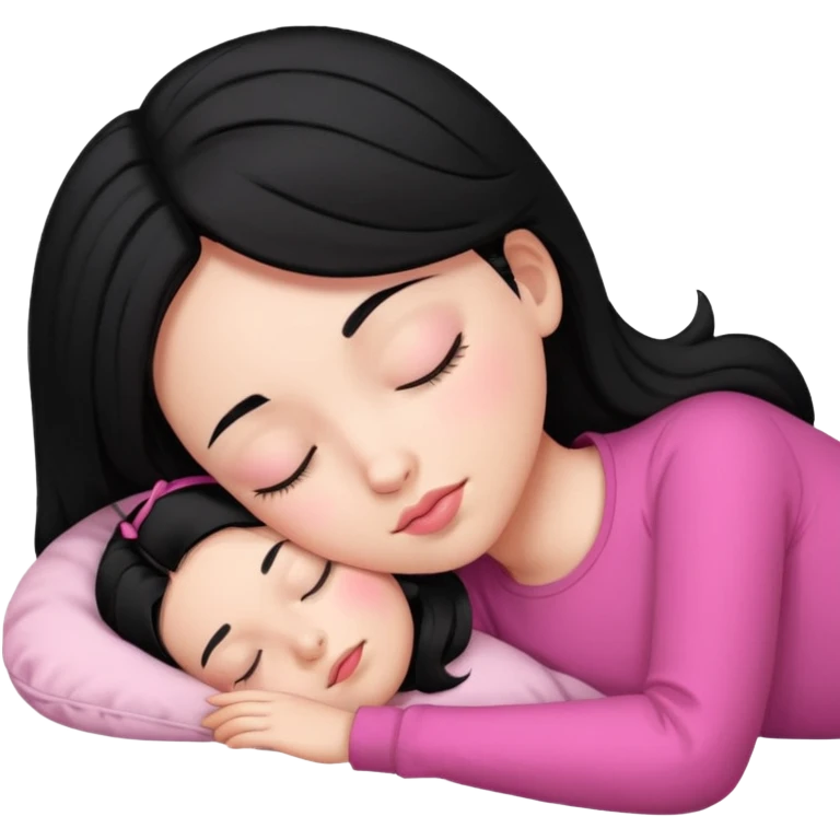 Girl with black hair sleeping wearing pink  emoji