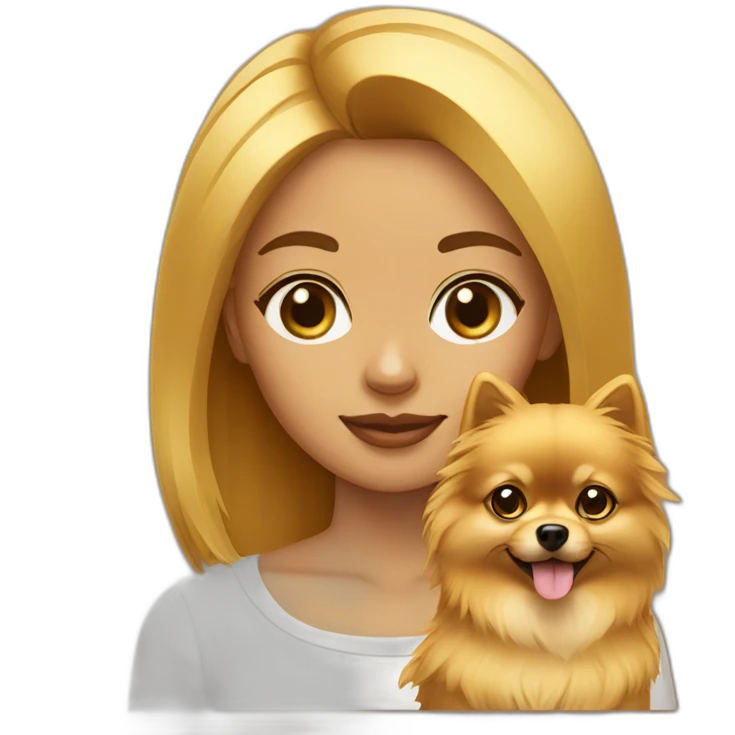 Girl with Egypt bang cut golden small Pomeranian dog emoji