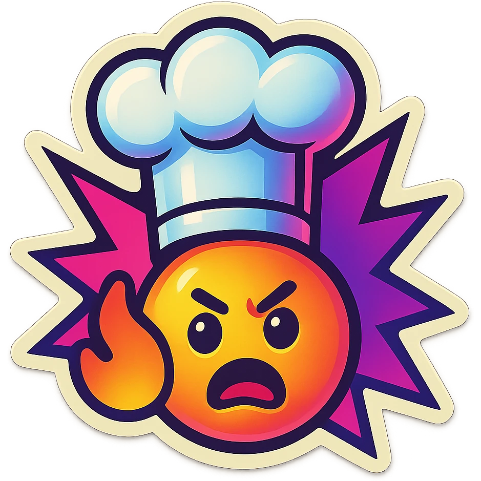 chef's hat with urgency emoji, color explosion, playful and modern with gradient FF4D67, 9D34FF gradient, vibrant emoji