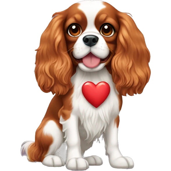 cavalier king charles spaniel holding a heart emoji