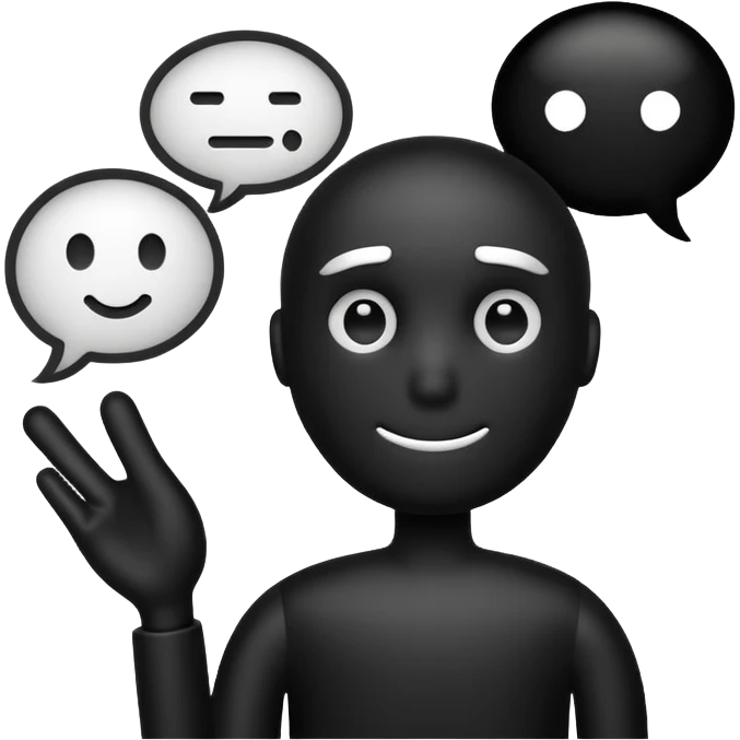 A white and black stick mand with a chat bubble coming from his mouth (encircled) emoji
