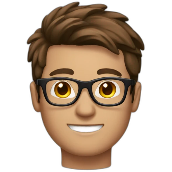 brown hair striking up guy wearing glasses and dark t-shirt with flowers print emoji