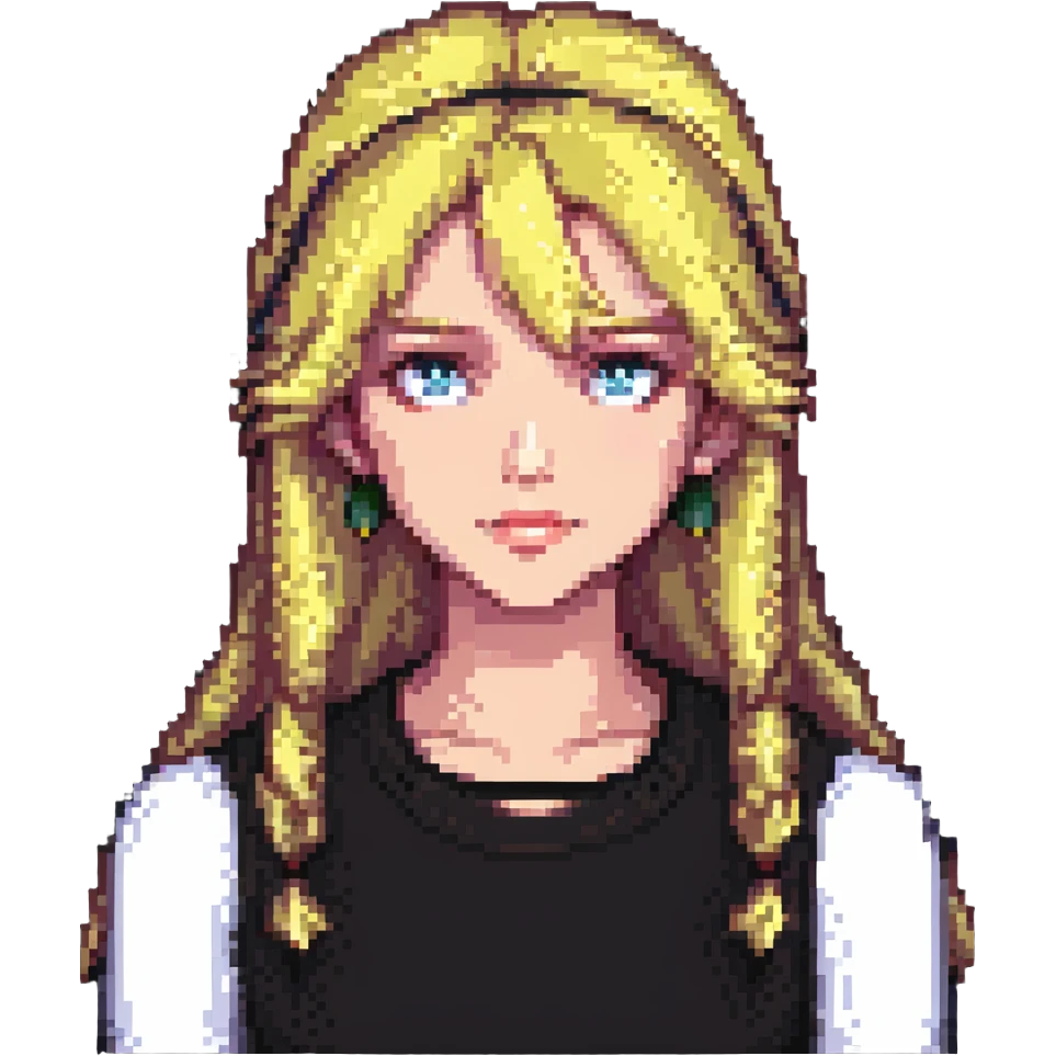 blonde girl with a lazy eye emoji