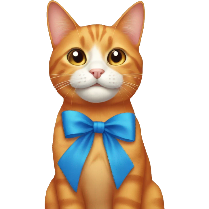 orange cat with blue bow doing this face 😼 emoji