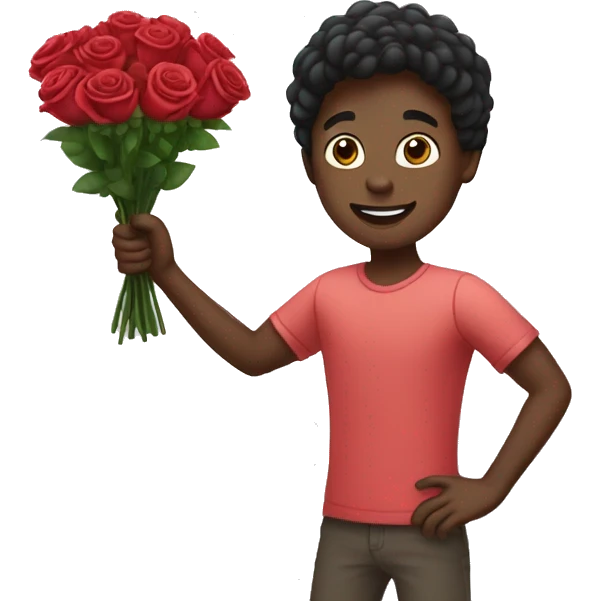 Create an emoji of a dark-skinned Boy throwing a bouquet of roses. emoji