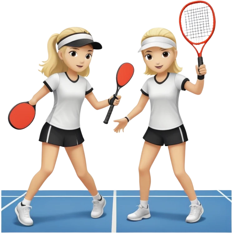Two friends playing paddle tennis, one of them has blonde hair and the other has black hair. emoji