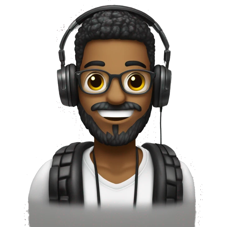 Onde DJ, with headphone, cabelo preto repicado pra frente fazendo um topete, usando uma corrente com um pingente pendurado com as letras "k" e "z", barba cheia e bem desenhada e marcada fazendo um degradê da barba pro cabelo. emoji