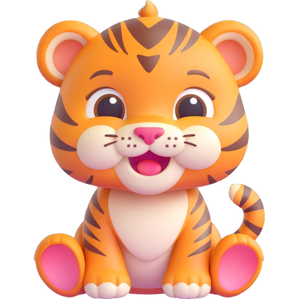 baby tiger, 3D emoji style, soft shading, lively and expressive, suitable for app icon emoji