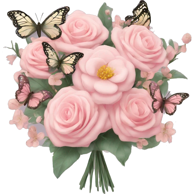pastel pink bouquet with butterflies emoji