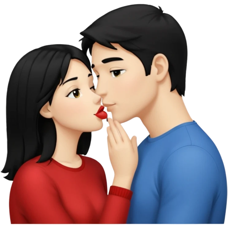 Girl with black hair kiss blonde gut emoji