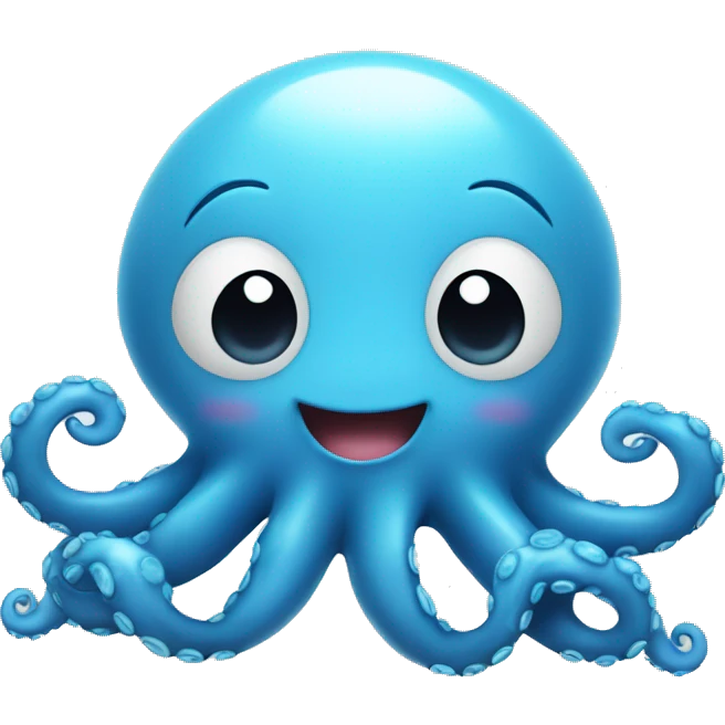 A blue cute octopus with a big smile, baby style emoji