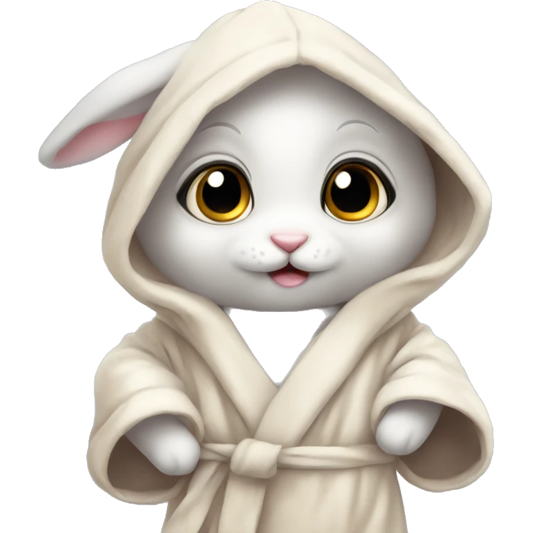 adorable baby rabbit in big bathrobe and big cute eyes emoji