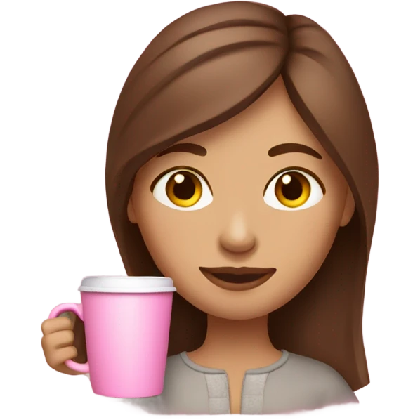 Girl with brown hair holding pink coffee mug  emoji