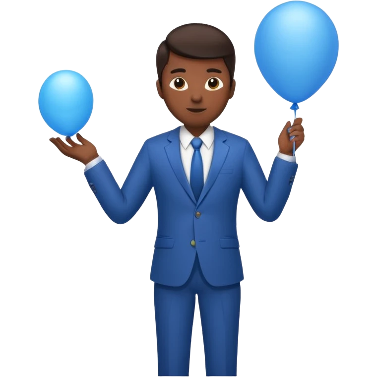 dark brown skin, office suit, hold blue balloon emoji