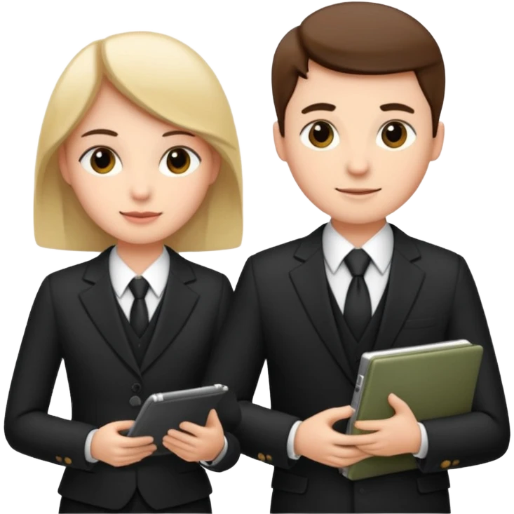 group of 5 colleagues with computer and copybooks emoji