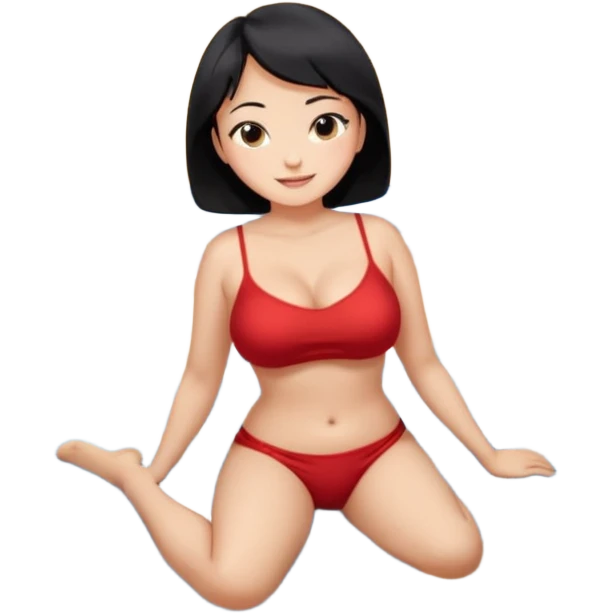 Naked chinese woman full body short hair large breasts lying on a blanket at the beach emoji