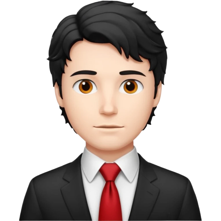 white man in white shirt, having red tie, black wavy emoji