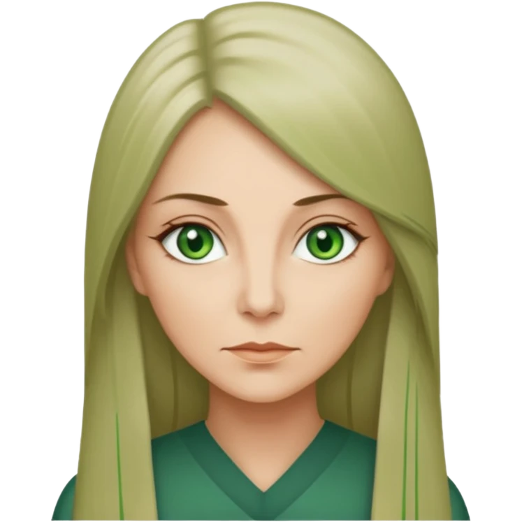 middle age woman with green eyes and long straight ash hair emoji