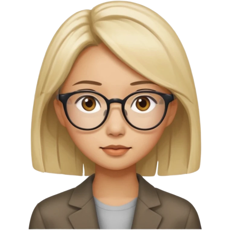 asian looking female with slight blonde hair a little longer  with eye glasses, fair complexion not that pointed nose but slighty little eye please make the hair longer shoulder length make the hair more longer emoji
