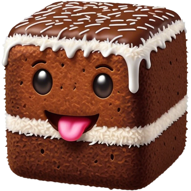 Cinematic Realistic Lamingtons Dessert Emoji, depicted as soft sponge squares coated in chocolate and coconut rendered with mouth‚Äêwatering detail and vibrant lighting. emoji