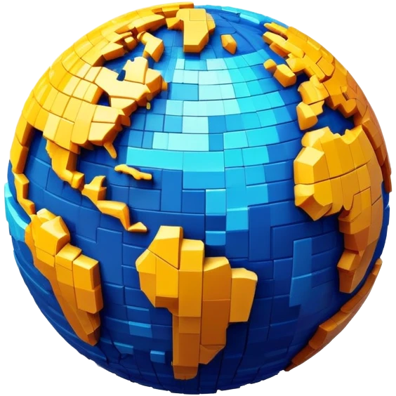 Planet made of voxels. Half is illuminated, hals is in shadow emoji