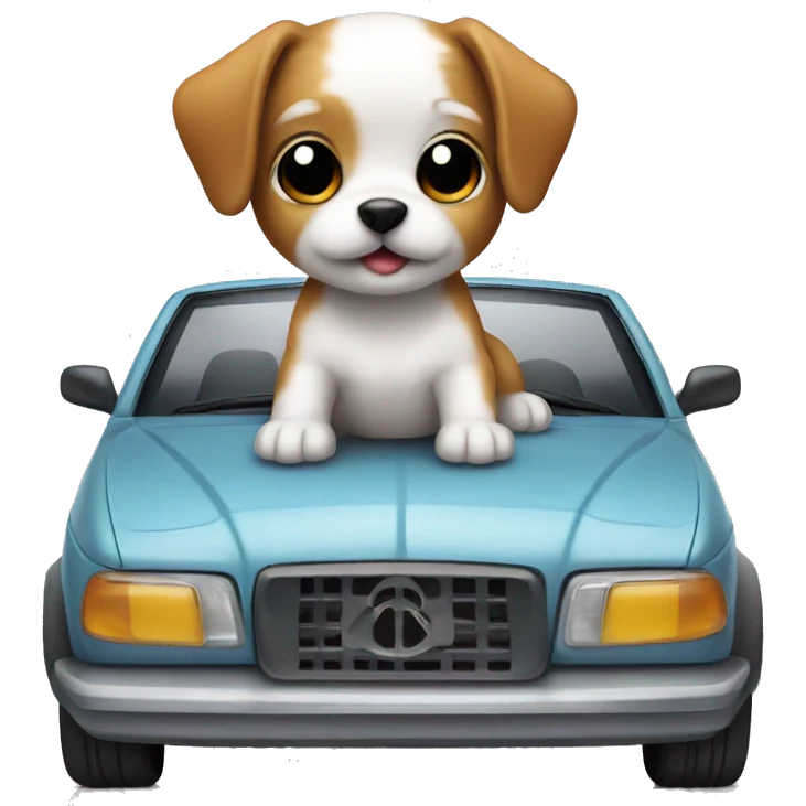 Tiny dog on a car emoji