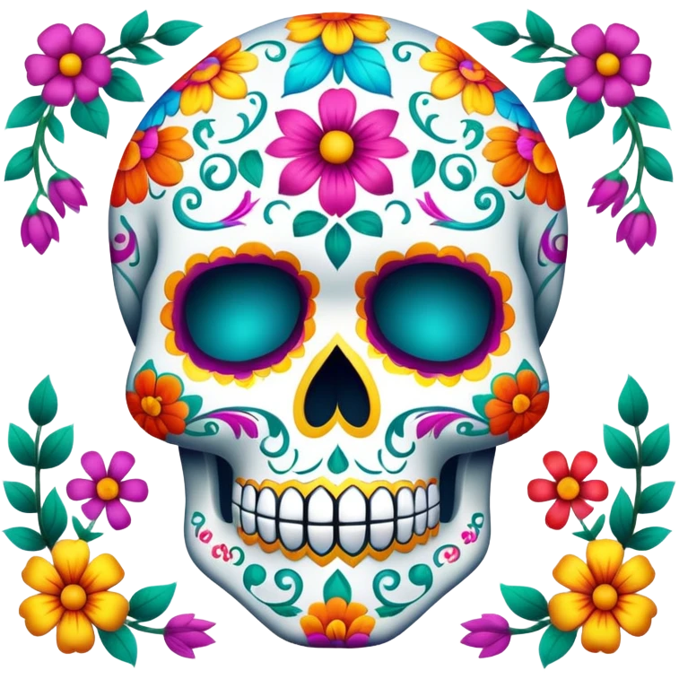 colorful decorated sugar skull with floral patterns emoji