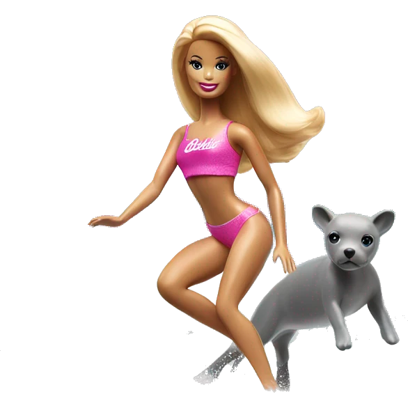 barbie surfing on a dolphin at miami beach  emoji