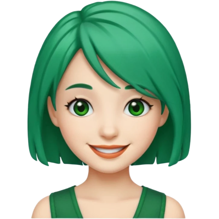 Emoji girl Emerald green hair, fair skin, and black eyes emoji