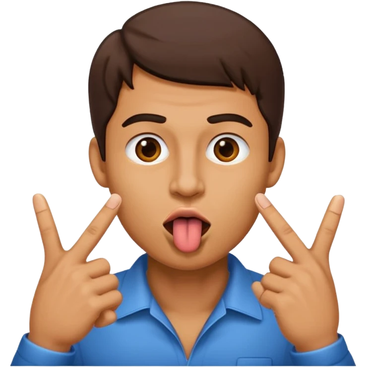 Man making v shape with fingers to mouth and tongue sticking out of mouth emoji