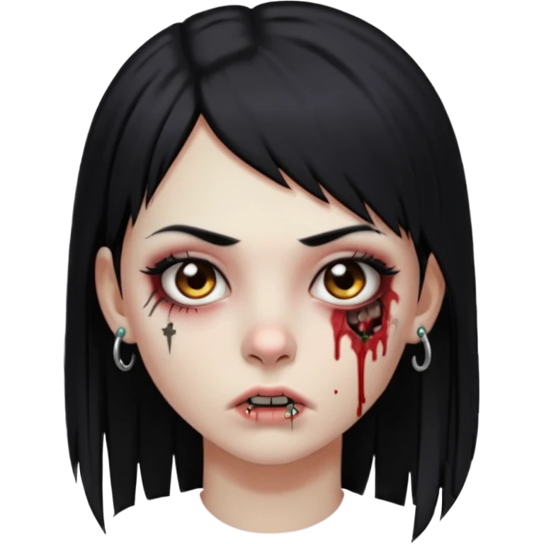 zoombi girl cabelo liso preto franja de lado cabelo partido de lado risquinho na sobrancelha e um piercing na sobrancelha um piercing no nariz cabelo longo emoji