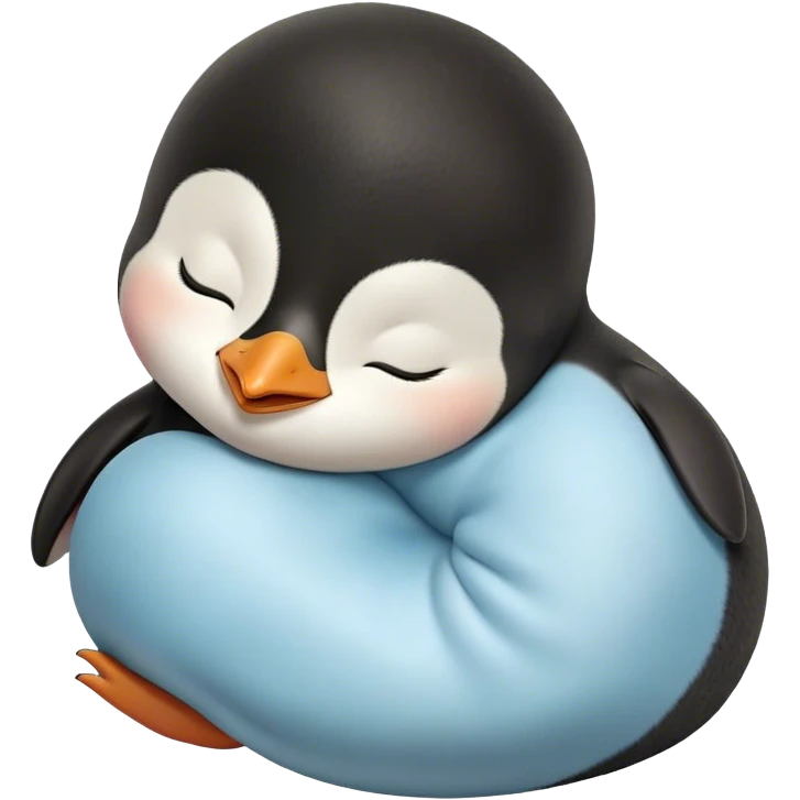 Meme-Worthy cute Sleeping Baby Penguin Portrait Emoji, Head resting peacefully with a contented smile, showcasing luxuriously soft down and a serene, slumbering gaze, Simplified yet hilariously adorable features, highly detailed, glowing with a soft, drowsy polar light, high shine, relaxed and utterly lovable, stylized with an air of playful laziness, bright and heartwarming, soft glowing outline, capturing the essence of a sleeping baby penguin that feels destined to become the next viral icon of adorable rest! emoji