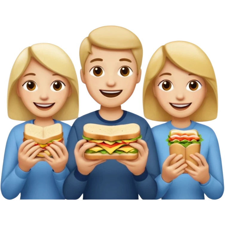 three people eating sandwich emoji