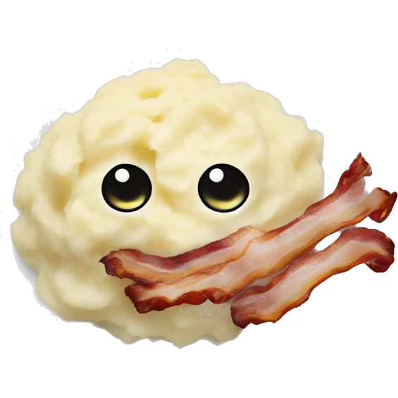 Mashed potatoes with pieces of bacon on a white plate emoji