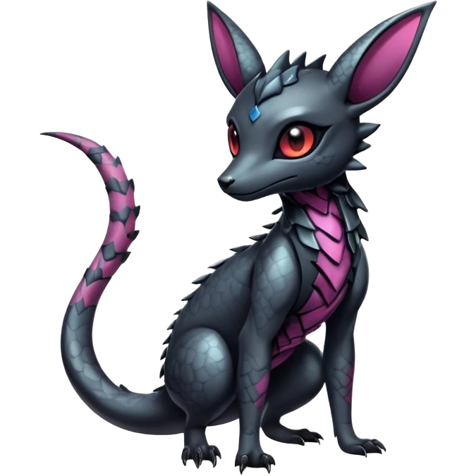 Shiny Dark Cute Majestic Sophisticated Modern Gothic Gloomy Futuristic Scaly Cyber-Salandit-Umbreon-Delcatty-Hybrid (Full body) emoji