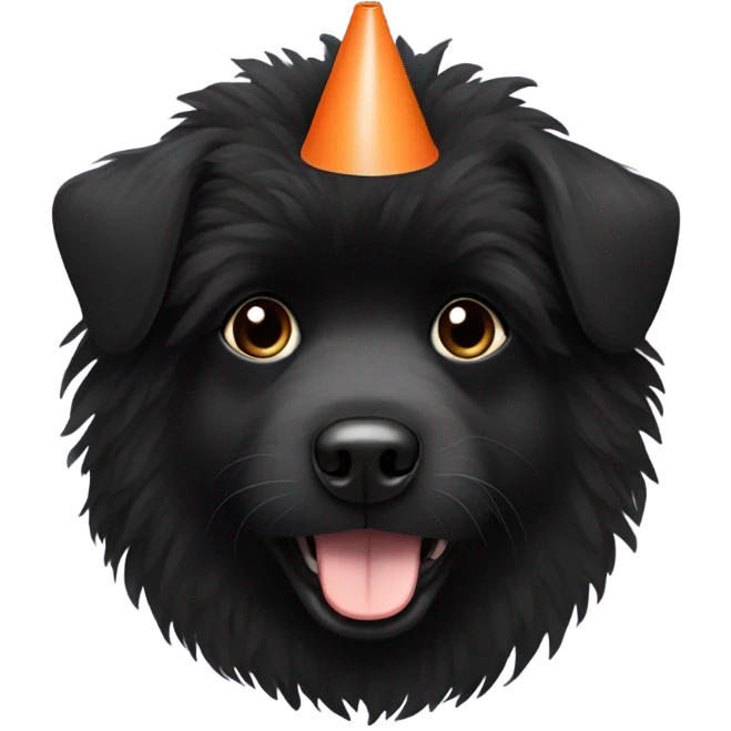 Black fluffy Dog with a cone  emoji