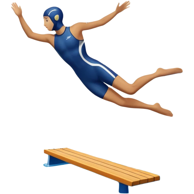 An icon showing a diver captured mid-air in a graceful pose above a pool, with a diving board behind and water below. Splash trails and motion lines emphasize precision and elegance. Transparent background highlights the beauty and focus of competitive diving. emoji