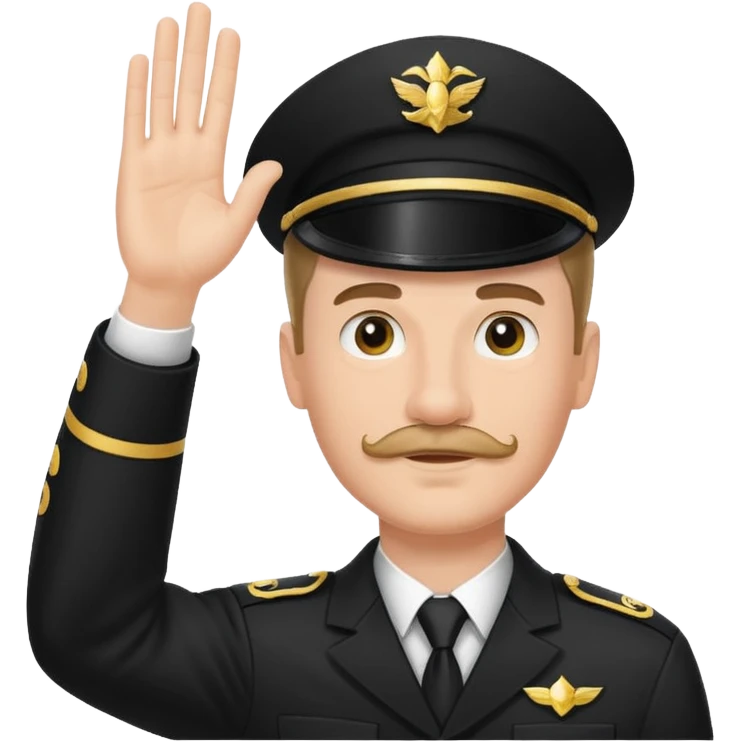A white man with a small mustache raising one hand straight out like a Sieg Hail salute in Black SS uniform. The arm must be straight out with no bend in the elbow emoji