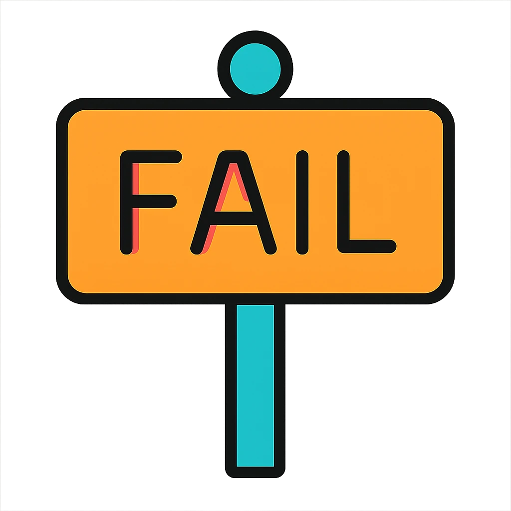 icon-style sign that says 'fail', with a modern flat design, easy to read emoji