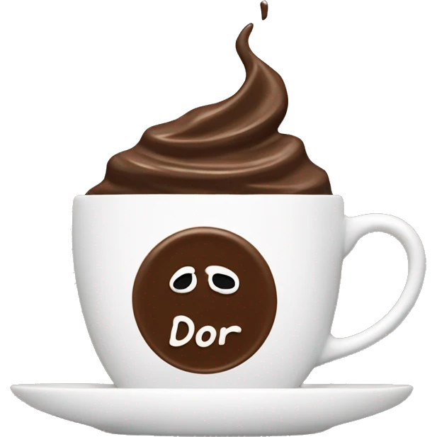 a cup of coffee with chocolate dusting that writes the word DIOR on the coffee  emoji