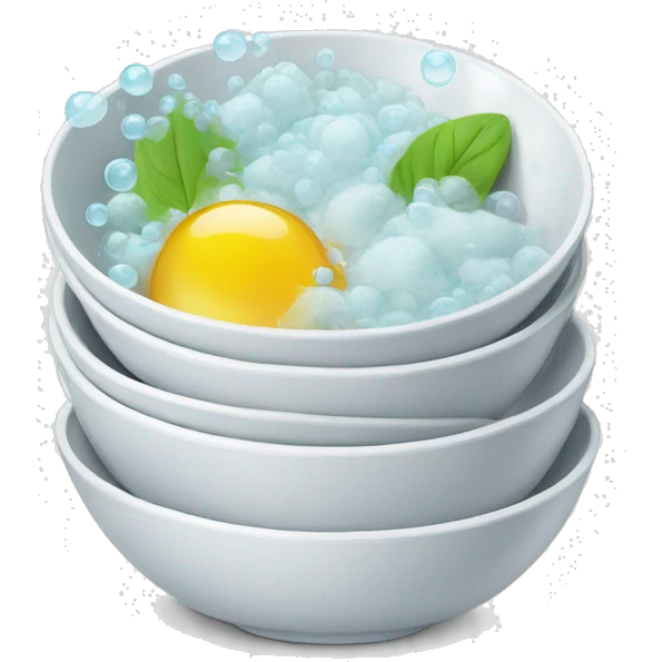 clean stack of dishes with bubbles emoji