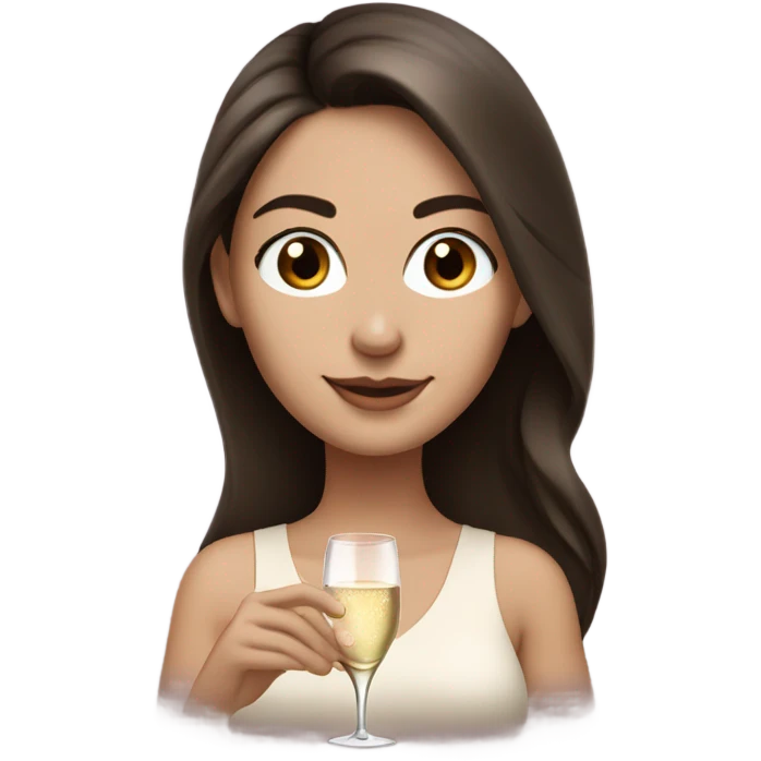 White girl with long dark brown hair and brown eyes with glass of champagne  emoji