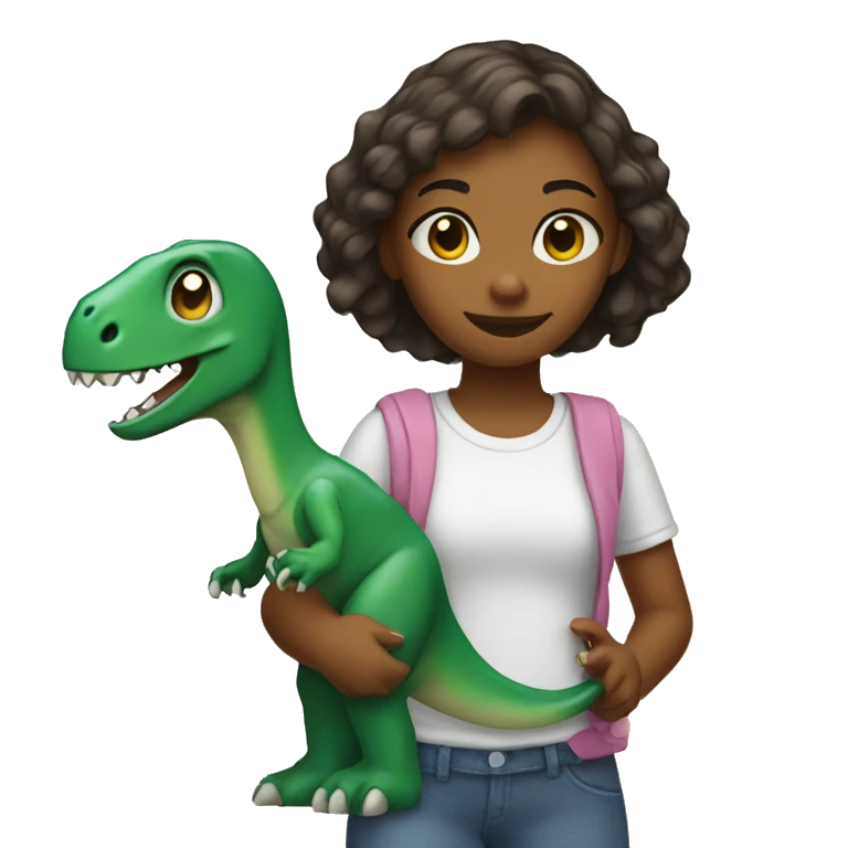Girl holding a dinosaur emoji
